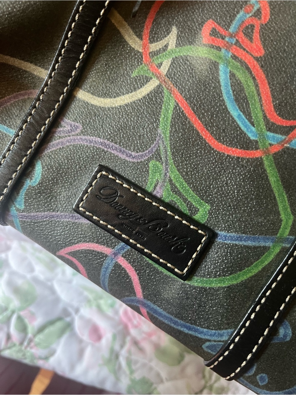 Dooney & Bourke Black Tote with Multicolor Swirl Print